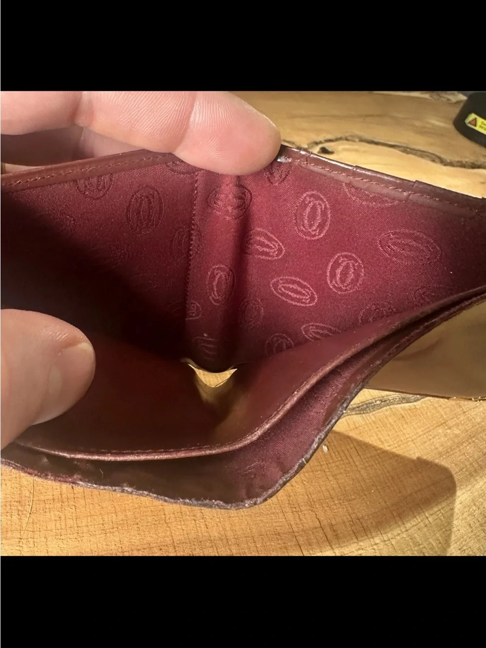 Vintage Cartier Must De Cartier Leather Bifold Wallet Coin Pocket Burgundy